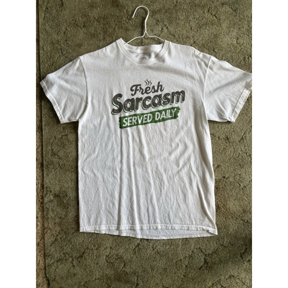 M & M T Shirt Mens Medium M White Good Fresh Sarcasm Served Daily Novelty
